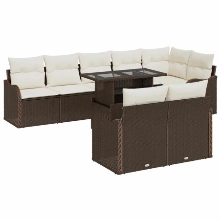 vidaXL Set da giardino 9 pezzi con cuscini marroni in rattan sintetico