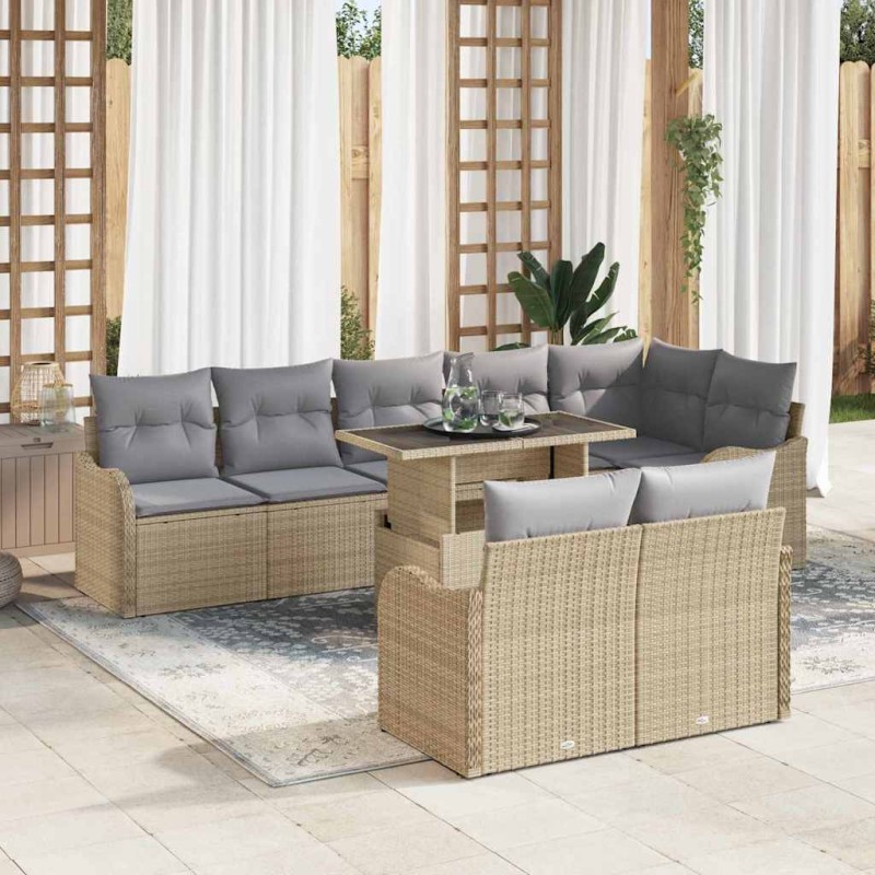 vidaXL Set di divani da giardino 9 pezzi con cuscini beige in rattan e polipropilene.