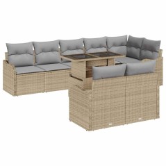 vidaXL Set di divani da giardino 9 pezzi con cuscini beige in rattan e polipropilene.