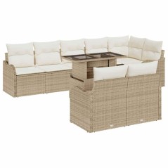 vidaXL Set di Divani da Giardino 9 Pezzi con Cuscini Beige in Rattan Sintetico