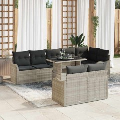 vidaXL Set di divani da giardino 9 pezzi con cuscini grigi chiari in rattan