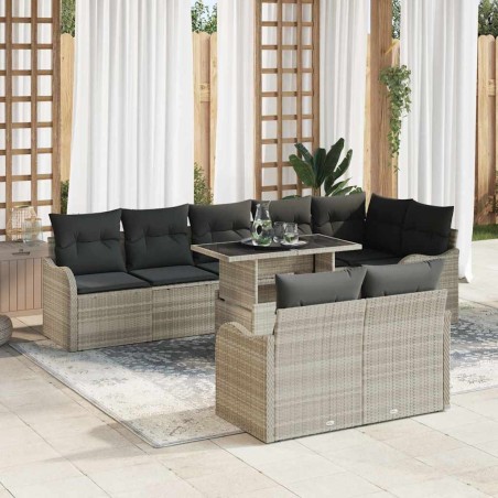 vidaXL Set di divani da giardino 9 pezzi con cuscini grigi chiari in rattan