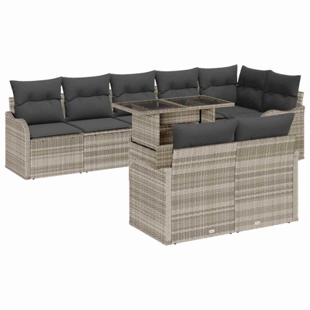 vidaXL Set di divani da giardino 9 pezzi con cuscini grigi chiari in rattan