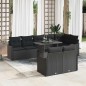 vidaXL Set Divano da Giardino 9 Pezzi con Cuscini Neri in Rattan Sintetico