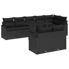 vidaXL Set Divano da Giardino 9 Pezzi con Cuscini Neri in Rattan Sintetico