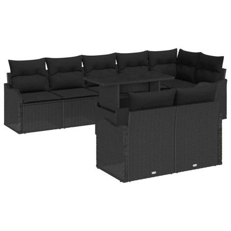 vidaXL Set Divano da Giardino 9 Pezzi con Cuscini Neri in Rattan Sintetico