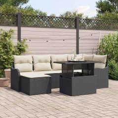vidaXL Set di divani da giardino a 7 pezzi con cuscini in rattan sintetico nero