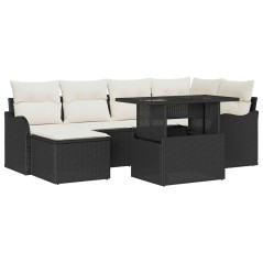 vidaXL Set di divani da giardino a 7 pezzi con cuscini in rattan sintetico nero