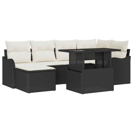 vidaXL Set di divani da giardino a 7 pezzi con cuscini in rattan sintetico nero