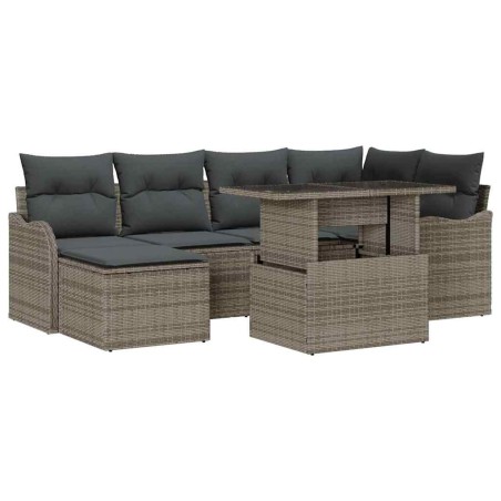 vidaXL Set Divano da Giardino 7 Pezzi con Cuscini in Rattan Sintetico Grigio