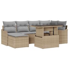 vidaXL Set di Divani da Giardino a 7 Pezzi con Cuscini Beige in Rattan Sintetico