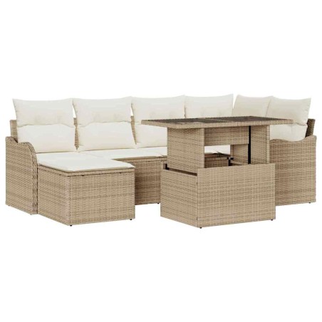 vidaXL Set da giardino di 7 pezzi con cuscini beige in rattan sintetico