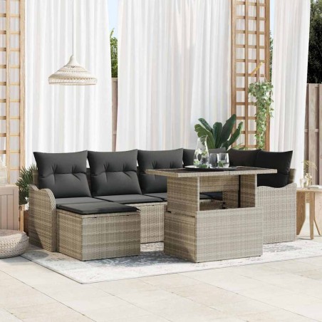 vidaXL Set di divani da giardino a 7 pezzi con cuscini grigi chiari