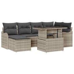 vidaXL Set di divani da giardino a 7 pezzi con cuscini grigi chiari