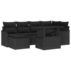 vidaXL Set Divano da Giardino 7 Pezzi con Cuscini in Rattan Sintetico Nero