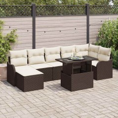 vidaXL Set divano da giardino 8 pezzi con cuscini marroni in rattan polirattato