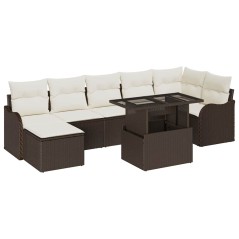 vidaXL Set divano da giardino 8 pezzi con cuscini marroni in rattan polirattato