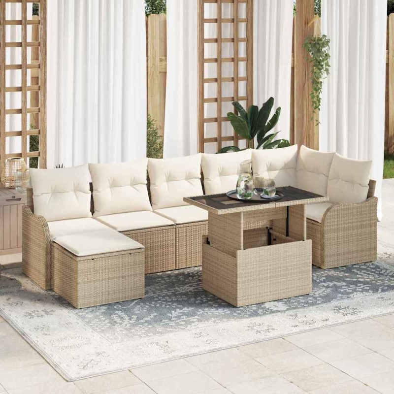 vidaXL Set da Giardino 8 Pezzi con Cuscini Beige in Rattan Sintetico