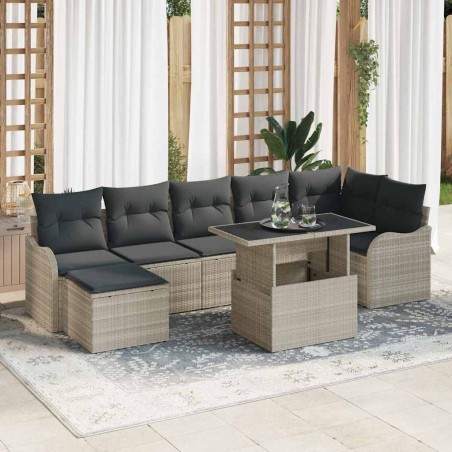 vidaXL Set Divano da Giardino 8 Pezzi con Cuscini Grigio Chiaro in Poly Rattan