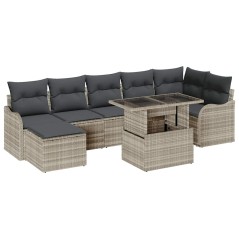 vidaXL Set Divano da Giardino 8 Pezzi con Cuscini Grigio Chiaro in Poly Rattan