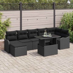 vidaXL Set di divani da giardino, 8 pezzi, cuscini in rattan sintetico nero