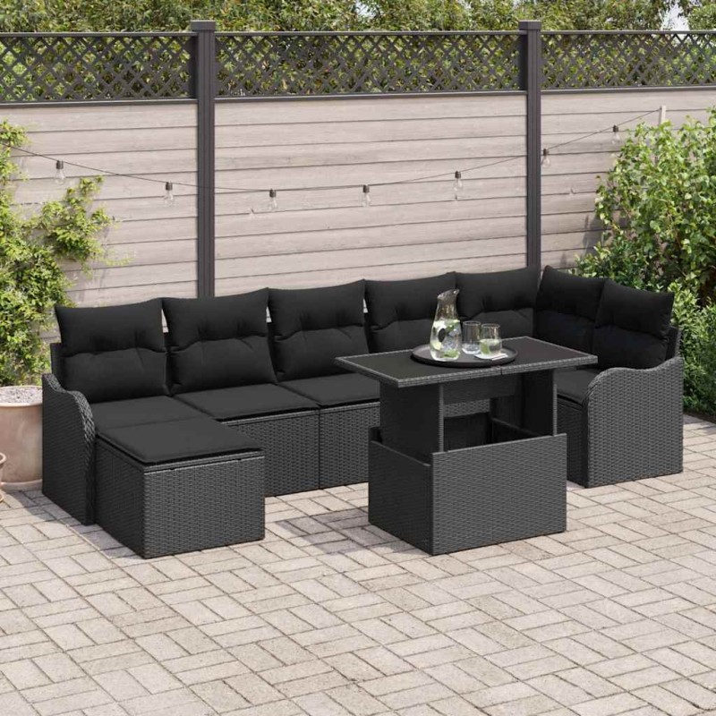 vidaXL Set di divani da giardino, 8 pezzi, cuscini in rattan sintetico nero