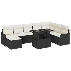 vidaXL Set di divani da giardino da 9 pezzi con cuscini in polirattan nero