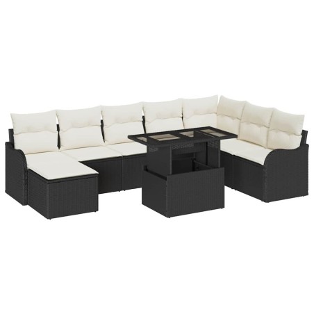 vidaXL Set di divani da giardino da 9 pezzi con cuscini in polirattan nero