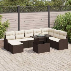 vidaXL Set di divano da giardino 9 pezzi con cuscini marroni in rattan sintetico.