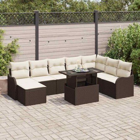 vidaXL Set di divano da giardino 9 pezzi con cuscini marroni in rattan sintetico.