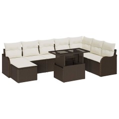 vidaXL Set di divano da giardino 9 pezzi con cuscini marroni in rattan sintetico.