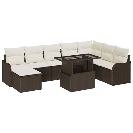 vidaXL Set di divano da giardino 9 pezzi con cuscini marroni in rattan sintetico.