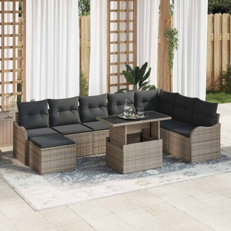 vidaXL Set di divani da giardino 9 pezzi con cuscini grigi in rattan