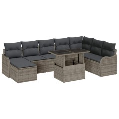 vidaXL Set di divani da giardino 9 pezzi con cuscini grigi in rattan