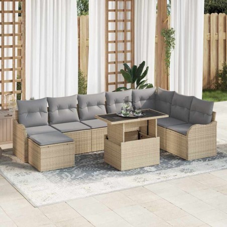 vidaXL Set da Giardino 9 Pezzi con Cuscini Beige in Rattan Sintetico
