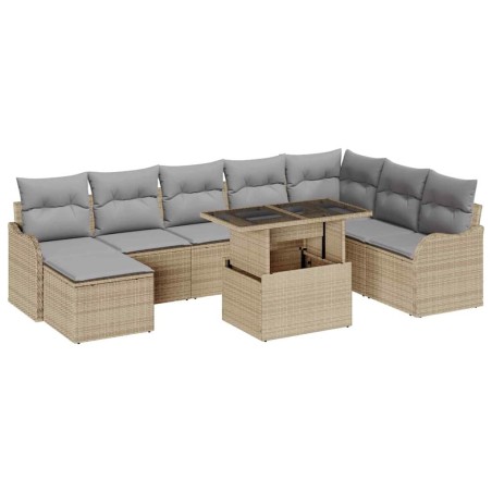 vidaXL Set da Giardino 9 Pezzi con Cuscini Beige in Rattan Sintetico