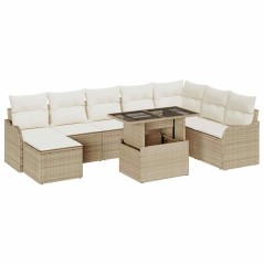 vidaXL Set di divani da giardino 9 pezzi con cuscini beige in rattan sintetico.