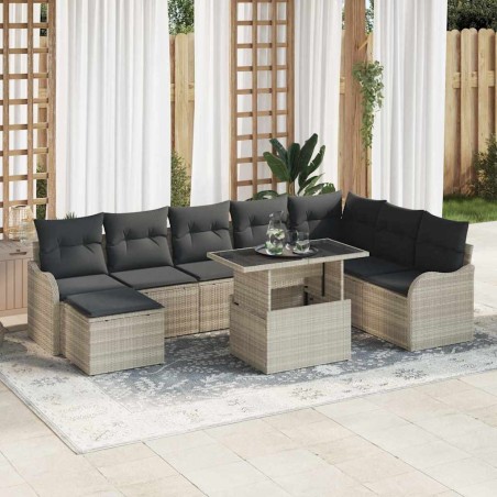 vidaXL Set da Giardino 9 Pezzi con Cuscini Grigio Chiaro in Rattan Sintetico