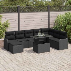 vidaXL Set di Divano da Giardino 9 Pezzi con Cuscini in Rattan Nero