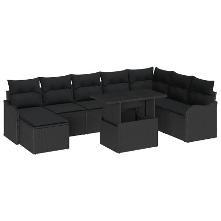 vidaXL Set di Divano da Giardino 9 Pezzi con Cuscini in Rattan Nero