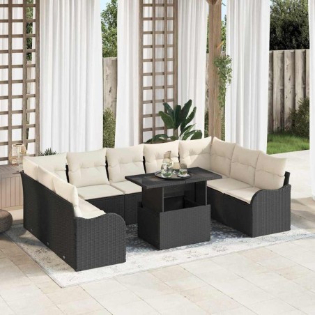 vidaXL Set di Divani da Giardino a 10 Pezzi con Cuscini in Rattan Nero