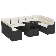 vidaXL Set di Divani da Giardino a 10 Pezzi con Cuscini in Rattan Nero