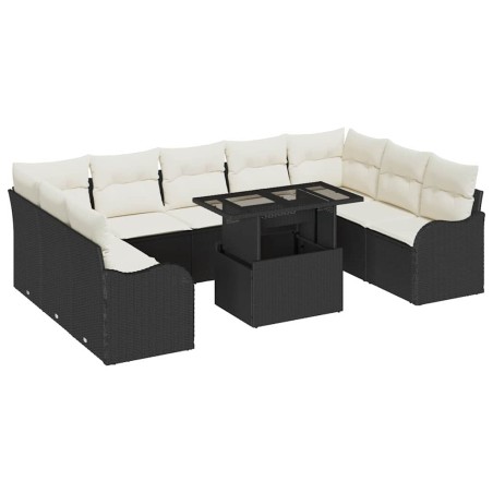 vidaXL Set di Divani da Giardino a 10 Pezzi con Cuscini in Rattan Nero