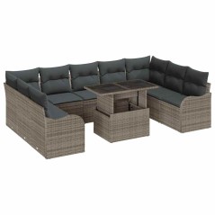vidaXL Set di divani da giardino da 10 pezzi con cuscini in rattan polietilene grigio