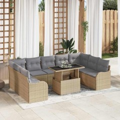 vidaXL Set da giardino di 10 pezzi con cuscini in polirattan beige
