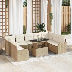 vidaXL Set di divani da giardino da 10 pezzi con cuscini in polyrattan beige