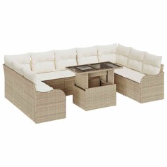 vidaXL Set di divani da giardino da 10 pezzi con cuscini in polyrattan beige