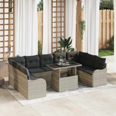 vidaXL Set di divani da giardino da 10 pezzi con cuscini in polirattan grigio chiaro