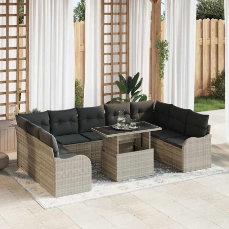 vidaXL Set di divani da giardino da 10 pezzi con cuscini in polirattan grigio chiaro