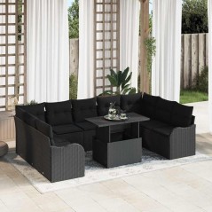 vidaXL Set da Giardino 10 Pezzi con Cuscini in Rattan Sintetico Nero